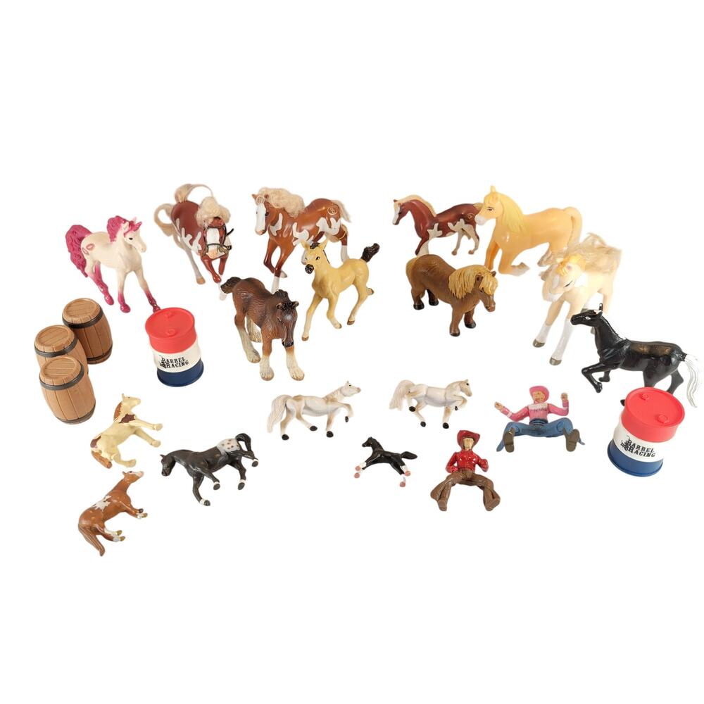 Lot of 23 Plastic Horse Figures Riders Accessories Barrel Racing Play Set Toy
